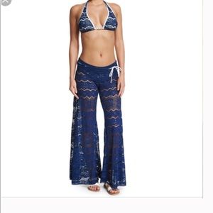 Letarte navy blue lace beach cover up pants size xl